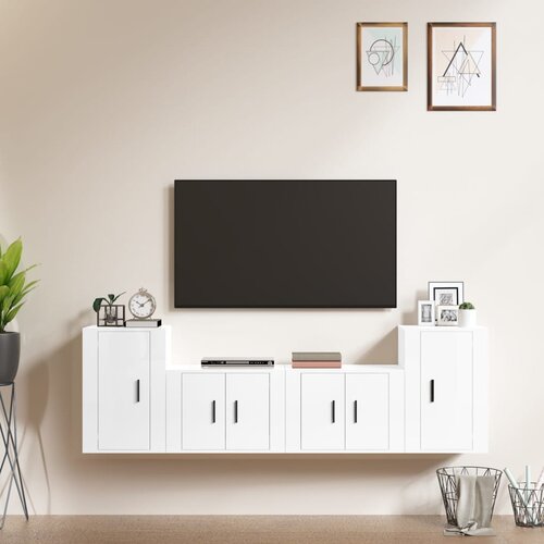 vidaXL 4-dijelni set TV ormarića sjajni bijeli drveni Cijene