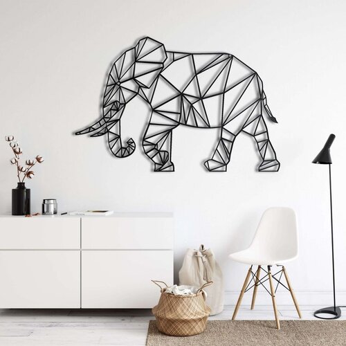 Wallxpert metalni zidni ukras 5310, geometrijski slon, 90 x 60 cm, crni Cene