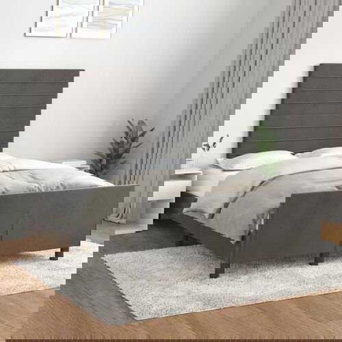  The Living Store Posteljni okvir z vzglavjem temno siv 120x190 cm žamet - Posteljni Okvir Z Vzglavjem, (21489347) Cene