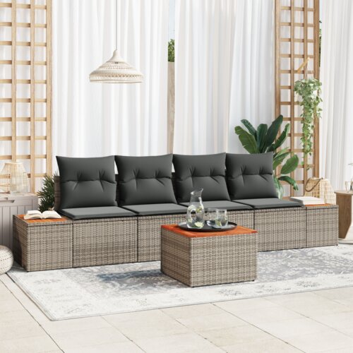 vidaXL 5-dijelni Vrtni Sofa Set s Jastucima Sivi Poli Ratan Akacija Cijene