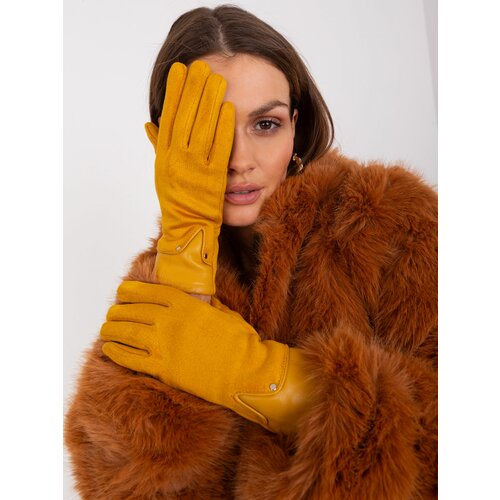 Fashion Hunters Dark yellow elegant women's gloves Slike