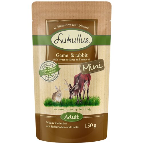Lukullus Adult Mini brez žit 6 x 150 g - Divjačina & zajec Cijene