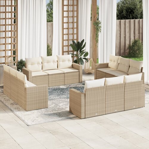 vidaXL 12-dijelni set vrtnih sofa od poliratana s jastucima bež Cijene
