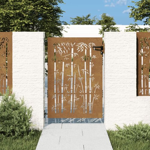 vidaXL Vrtna vrata 85x125 cm corten jeklo dizajn bambusa Cene