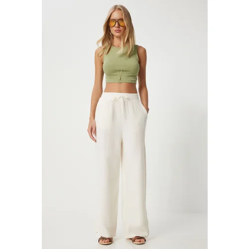 Happiness İstanbul Women's Bone Muslin Palazzo Trousers