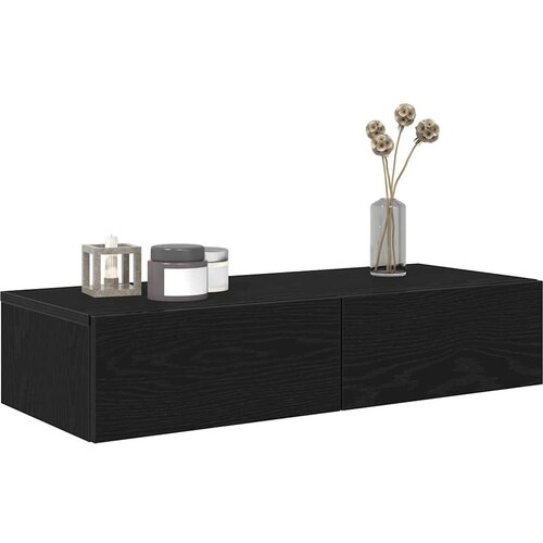  Zidna polica s ladicama crna 80x33x17 cm izrađeno drvo Slike