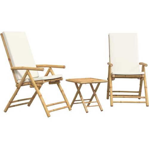  3-dijelni sklopivi bistro set s krem bijelim jastucima bambus Slike