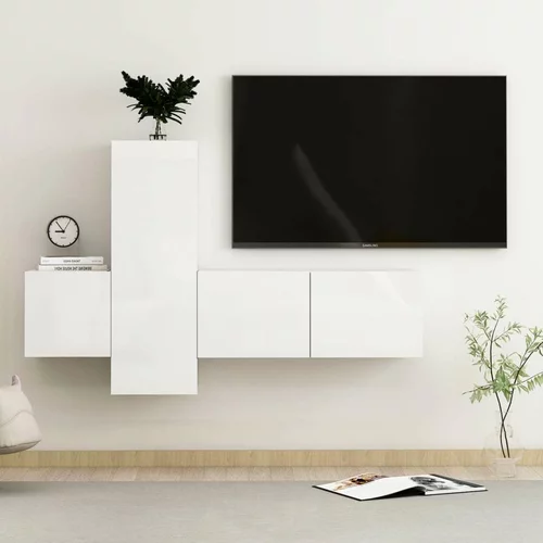  Komplet TV omaric 3-delni visok sijaj bela iverna plošča, (20913863)