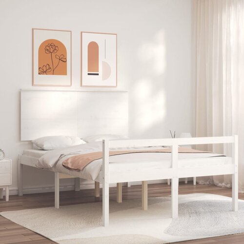 VidaXL Okvir kreveta s uzglavljem bijeli 4FT6 bračni od masivnog drva Slike