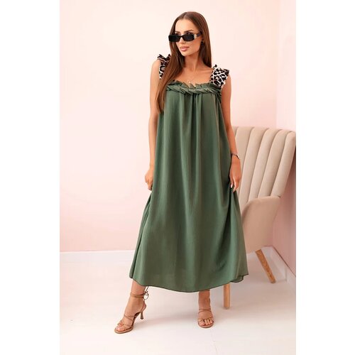 Kesi Włoski Women&amp;#039;s dress with leopard print straps khaki Slike