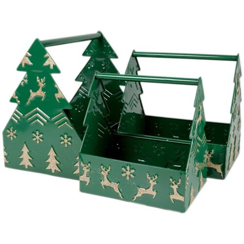  S/3 Dekor kutije sa ručkom, irvasi, zelene metal Slike