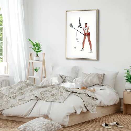  Slika - Female Golfer With the Eiffel Tower in the Background - Illustration 60x90 U prirodnom drvenom okviru Slike