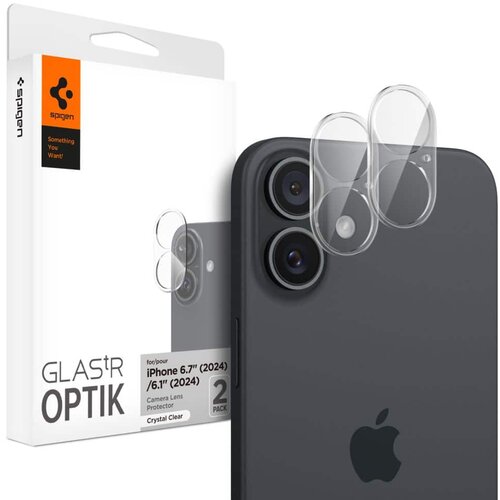 Spigen Glass tR Optik steklo za kamero 2 kosa AGL07923 za iPhone 16 / 16 Plus &ndash; Crystal Clear Cene