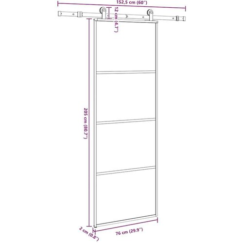 VidaXL Klizna vrata s priborom 76 x 205 cm od ESG stakla i aluminija Slike