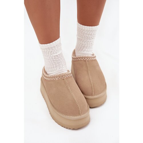 VINCEZA Low suede snow boots for women with embroidery on platform Slike