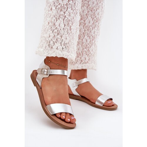 Boto Womens Flat Heel Eco Leather Silver Sandals Kivara Cene
