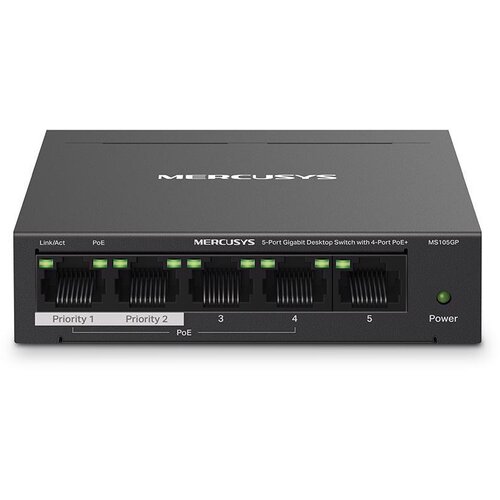 Mercusys MS105GP V3.0, 5-Port PoE Gigabit Desktop Switch with 4-Port PoE+ 65W Cene