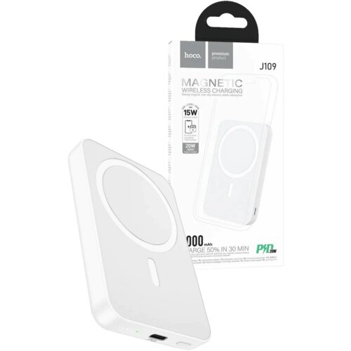 Hoco. Hoco Punjač prijenosni, bežični, magnetic, 5000mAh, PD20W - J109 Easy, Bijeli Slike