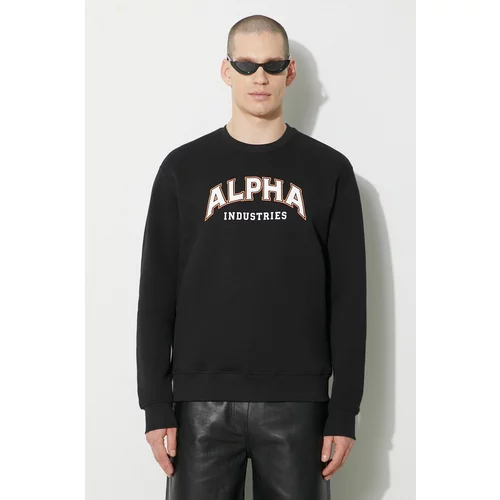 Alpha Industries Dukserica College Sweater za muškarce, boja: crna, s tiskom, 146301