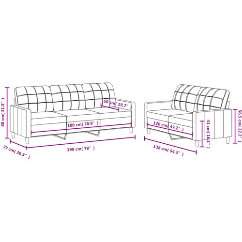  2-dijelni set sofa s jastucima crni od tkanine Slike