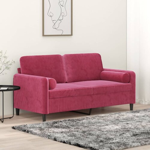 VidaXL Kavč dvosed z blazinami vinsko rdeč 140 cm žamet Slike