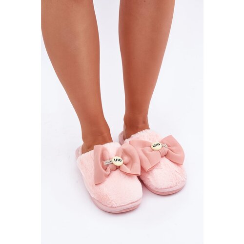  Women's Slippers With Fur And Bow Pink Olfedi Cene