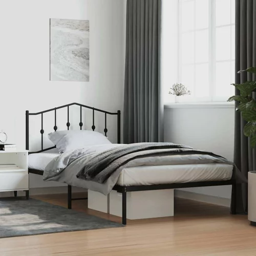 Metalni Kovinski posteljni okvir z vzglavjem črn 100x200 cm