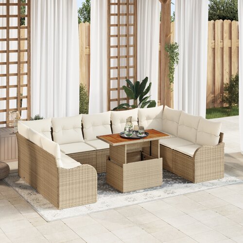 vidaXL 10-delni vrtni kavč set z blazinami Bež poly rattan Cene