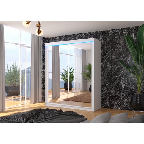 ADRK Drsna omara z ogledalom in LED osvetlitvijo MORGAN 180 cm - BELA Cene