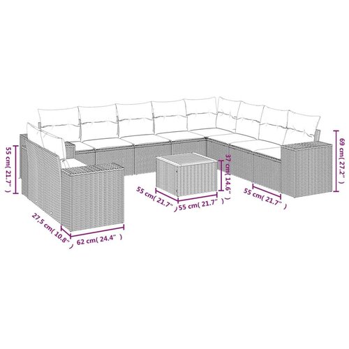 VidaXL 11-dijelni set vrtnih sofa od poliratana s jastucima crni Slike