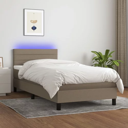 vidaXL Box spring postelja z vzmetnico LED taupe 90x190 cm blago