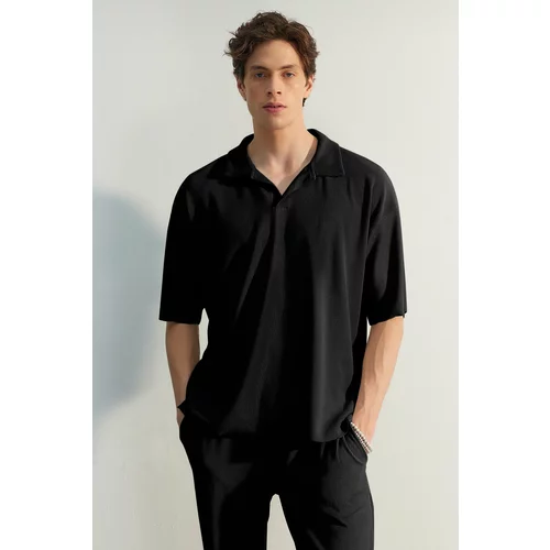 Trendyol Polo T-shirt - Black - Oversize