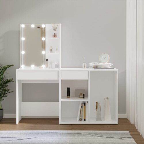 vidaXL LED toaletna mizica z omarico bel inženirski les Cene
