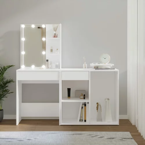 vidaXL LED toaletna mizica z omarico bel inženirski les