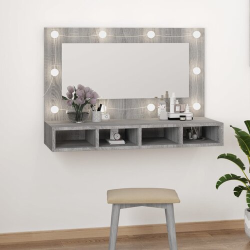 vidaXL Omarica z ogledalom in LED lučkami siva sonoma 90x31,5x62 cm Cene
