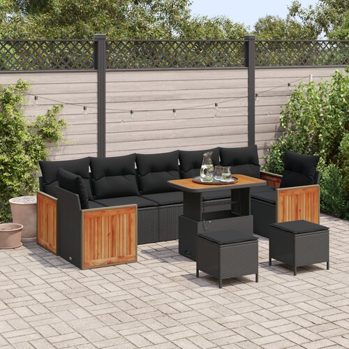 vidaXL 10-delni vrtni sofa set z blazinami črn poli ratan acacia Cene