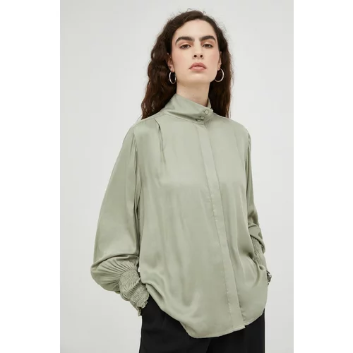 Bruuns Bazaar Košulja za žene, boja: zelena, relaxed, s ruski m ovratnikom