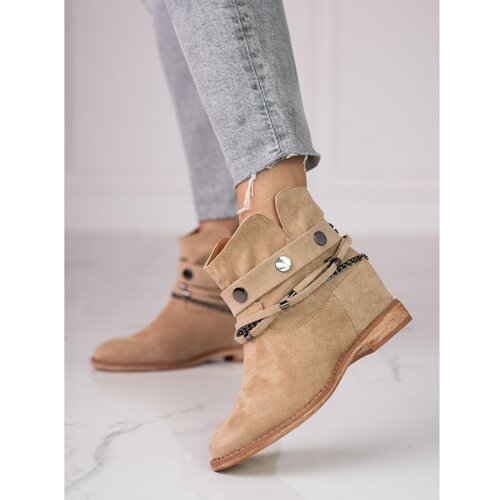 SHELOVET Suede boots cowboy boots for women on wedge beige Cene
