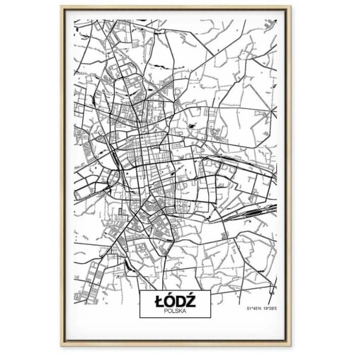 Slika - City Plan: Lodz (1 Part) Vertical 40x60 U prirodnom drvenom okviru Slike