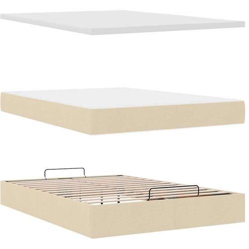 vidaXL Otomanski posteljni okvir z vzmetnico krem 140x200 cm blago Cene