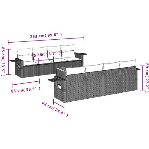  9-dijelni set vrtnih sofa s jastucima bež od poliratana 62 x 62 x 69 cm Slike
