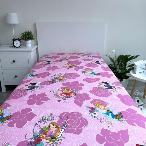 Jerry Fabrics Rožnata napenjalna bombažna otro&amp;scaron;ka rjuha 90x200 cm The Pincesses &amp;quot;Pink&amp;quot; &amp;ndash; Slike