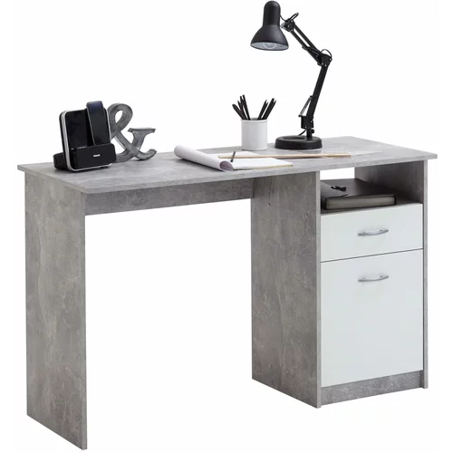 FMD radni stol s 1 ladicom 123 x 50 x 76,5 cm boja betona i bijela