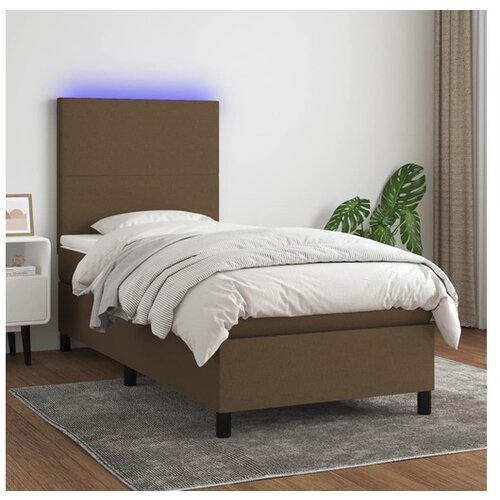  Box spring postelja z vzmetnico LED temno rjava 100x200cm blago Cene