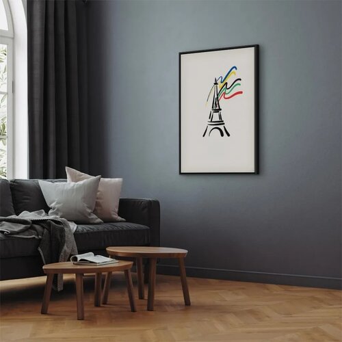  Slika - Eiffel Tower and Colorful Ribbons 40x60 U crnom drvenom okviru Slike