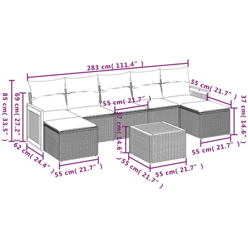  8-dijelni set vrtnih sofa od poliratana s jastucima crni Crna 59 x 62 x 69 cm Slike