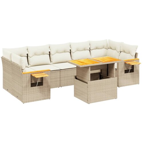 VidaXL 8-dijelni set vrtnih sofa od poliratana s jastucima bež Slike