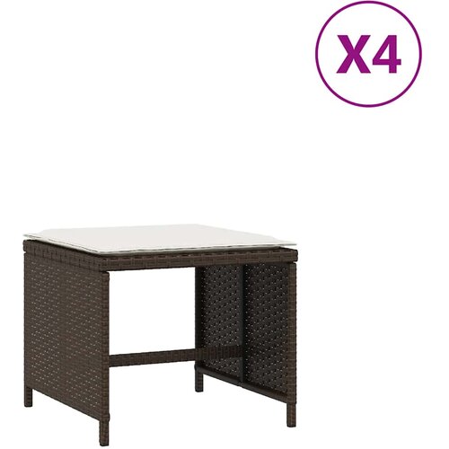  Vrtni taburei s jastucima 4 kom smeđi 41x41x36 cm od poliratana Slike