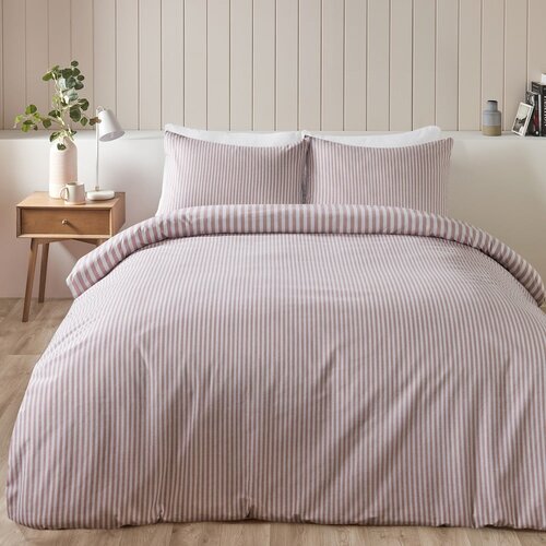 Catherine Lansfield Rožnata podalj&amp;scaron;ana flanelna posteljnina za zakonsko posteljo 230x220 cm Stripe &amp;ndash; Slike