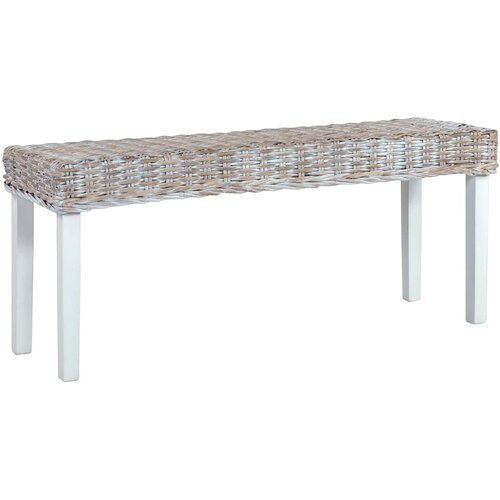 VidaXL Klop 110 cm bel naraven kubu ratan in trden mahagonov les Slike